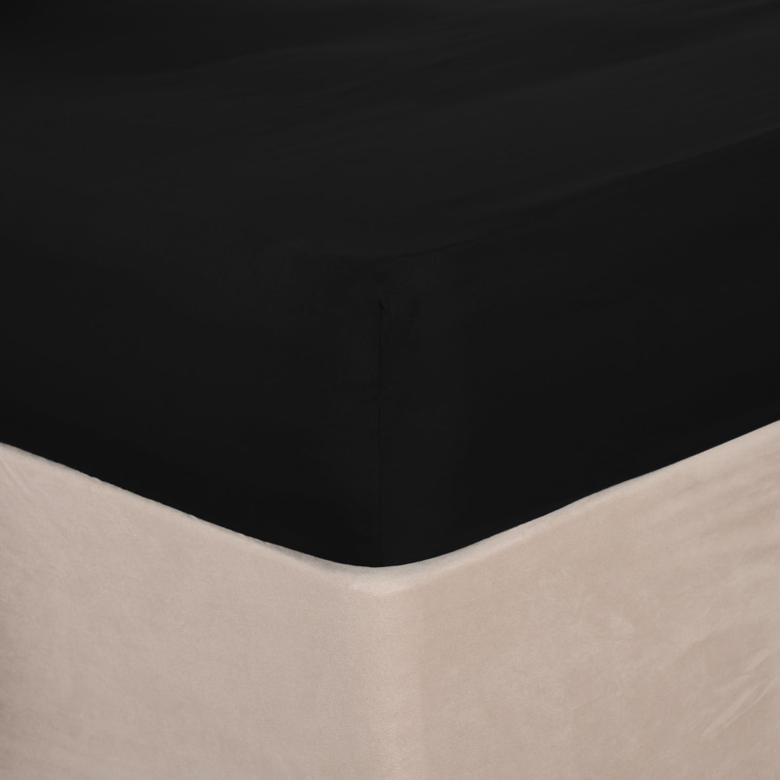 Brentfords Bedding Fitted Sheet Single Bed Black, Easy Care Soft Microfibre Fabric Deep Pocket 25cm Single Bed Sheet Shrinkage and Fade Resistant Bed Linen Bottom Sheets, 91 x 190cm