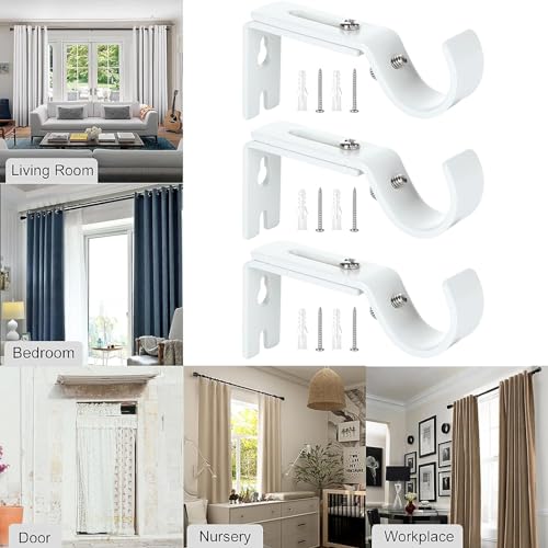 XINSUO® Gardinenstange Halterung Verstellbare,3 Stück Gardinenstangenhalter,Metall Wandhalterung Vorhangstange Halter,Wandmontage,Für Gardinenstangen mit bis zu 20mm-25mm Durchmesser geeignet （Weiß）