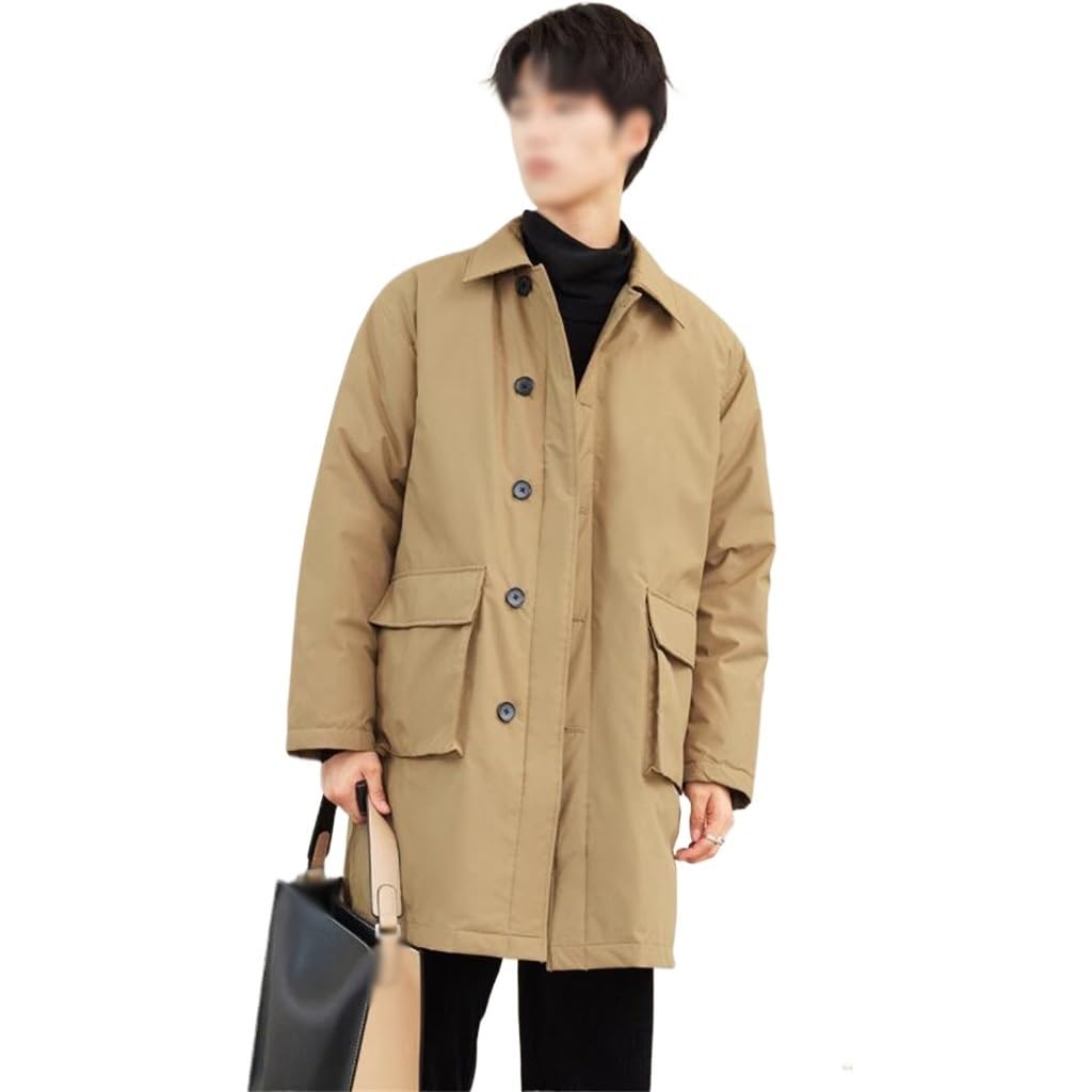 Medium Long Lapel Down Jacket Mens Autumn And Winter Thick Warm Korean Coat