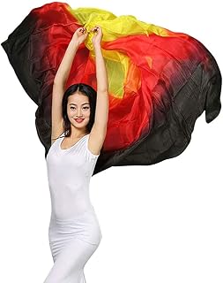 Nimiman Women 100% Real Silk Belly Dance Veils Dancing Hand Scarves Gradual Color Adult Size (Black red Yellow)