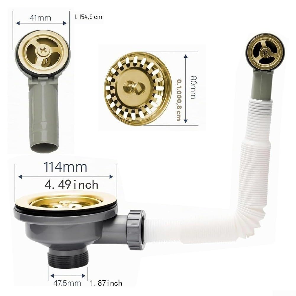 Abflusssieb mit Überlaufrohr, Außendurchmesser, 114 mm | Verstärktes 0,5 mm dickes Metall, Konstruktion, lange Lebensdauer, frei