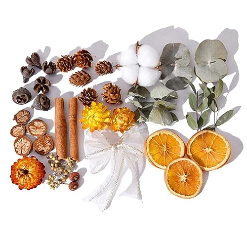 50 Pcs Decoración Navideña de Frutas Secas,Con Eucalipto,Algodón,Crisantemo,Canela,Rosa,Rodajas...