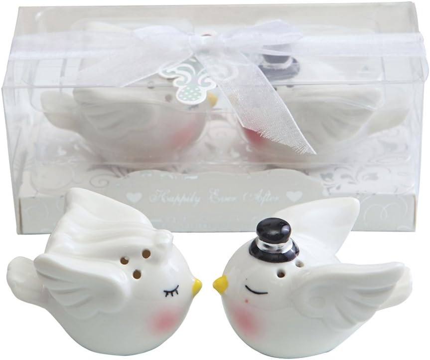 KateMelon Kissing Love Birds Salt and Pepper Shakers, Bride and Groom Ceramic Salt & Pepper Shaker Set, Wedding Favors Gifts/Table Décor,10 Pack