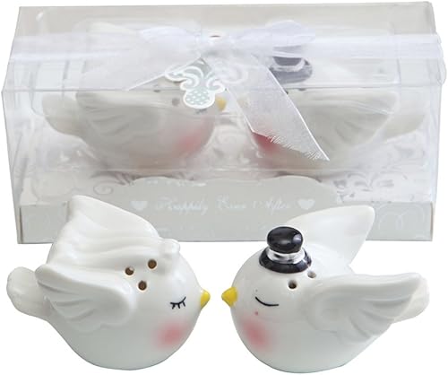 Happily Ever After juego de salero y pimentero de cerámica Bliss ángel en miniatura cocina regalo boda favor, Blanco