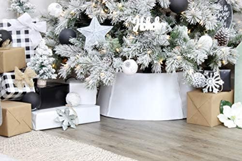 AuldHome White Farmhouse Tree Collar, 29-Inch Diameter Base Vintage Enamelware, 5-Panel Set Christmas Tree Accent, Distressed Retro Style