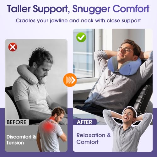 Image of CloudBliss Travel Pillow for Airplanes, Memory Foam Neck Pillow Set, Blue