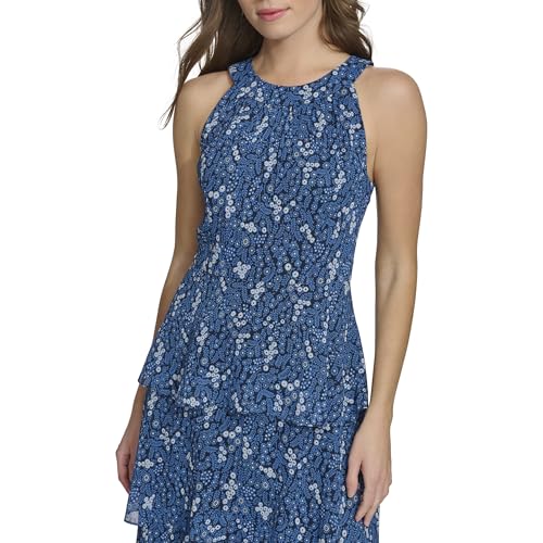 Image of Tommy Hilfiger Women's Sleeveless Halter Neck Tiered Skirt Maxi Dress