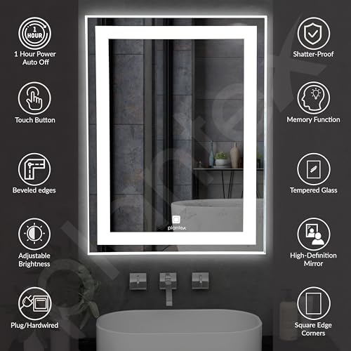 Image of Plantex Metal LED Wall Mirror with Triple-Tone /Touch Mirror for Bedroom /Dressing Room /Living Room - Rectangle Shape (18 X 24 Inch)
