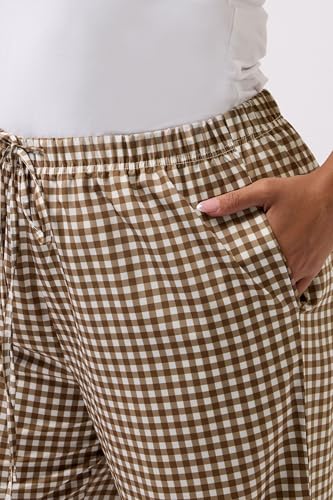 Yours Curve Women's Plus Size Gingham Wide Leg Pants Light Green4