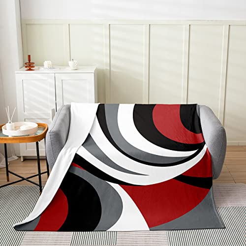 Geometry All Season,Bed Blanket Abstract Art Plush Throw Blanket, Red Black White Grey Fleece Flannel Fuzzy Blanket For Bedroom Decor Modern Line Design Queen 90"X90" #TOP28