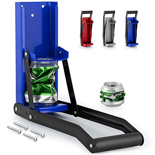 Simple Craft 12-16 oz Can Crusher - Metal Can Crusher Wall Mounted With Easy Pull-Down Mechanism - Heavy Duty Aluminum Can Crusher For Recycling Soda, Beer Cans, Seltzer, & Plastic Bottles (Blue)