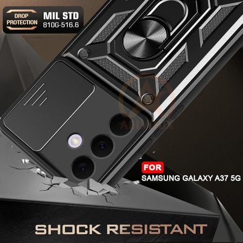 Image of Armor Bumper Back Cover Case for Samsung Galaxy A37 5G | Rotating Camera Cover, Ring Holder & Kickstand | Heavy Duty & 360 Degree Protection Back Cover (Black)