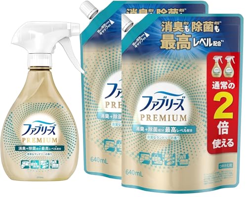 P&G ファブリーズ W除菌 PREMIUM 清潔なランドリーの香り 本体 370ml + 詰め替えパック 640ml・2セット コストコ