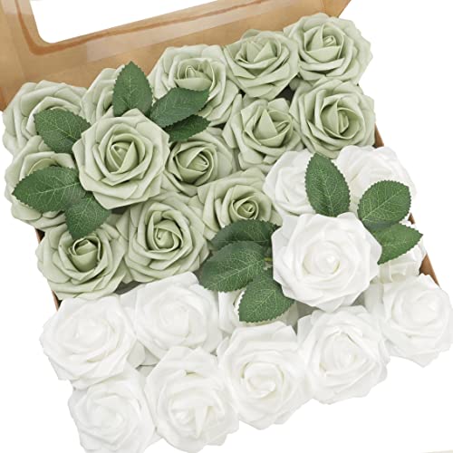 YEEFLORA Artificial Flowers, 25pcs Artificial Rose for DIY Wedding Bouquets