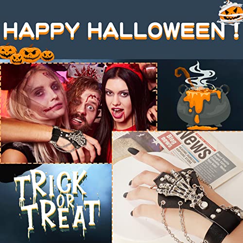 Skeleton Hand Bracelet for Halloween Cosplay Gothic Skull Leather Bracelet for Men Black Skeleton Hand Ring Cool Halloween Costume Accessories for Women(A) - Image 3