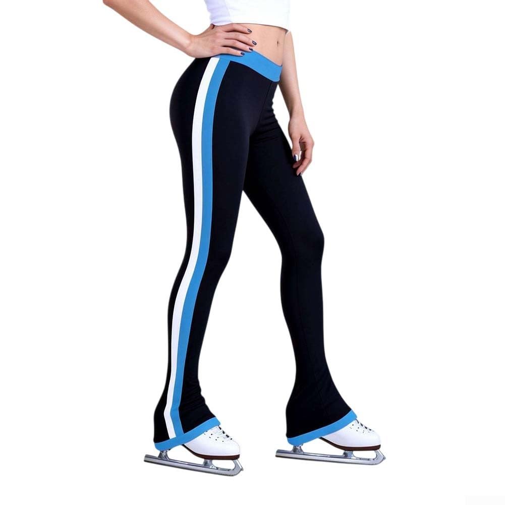 Pantaloni da pattinaggio di figura impermeabili, Pantaloni caldi per pattinaggio a righe, Pantaloni da allenamento elastici da donna, Leggings traspiranti per pattinaggio su ghiaccio, Vita