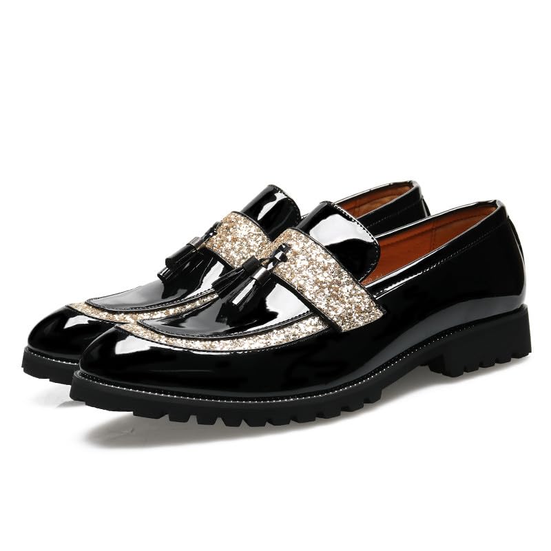 Santimon Men's Patent Leather Tassel Loafers Glitter Slip-On Dress Shoes Chunky Sole Formal & Casual Tuxedo Shoe2