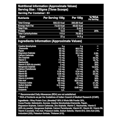 Image of Divine Nutrition HUNK GAINER | High-Calorie Mass Gainer with Protein, Carbs, and Vitamins for Muscle Growth | 1 KG (1 kg, Belgium Chocolate)