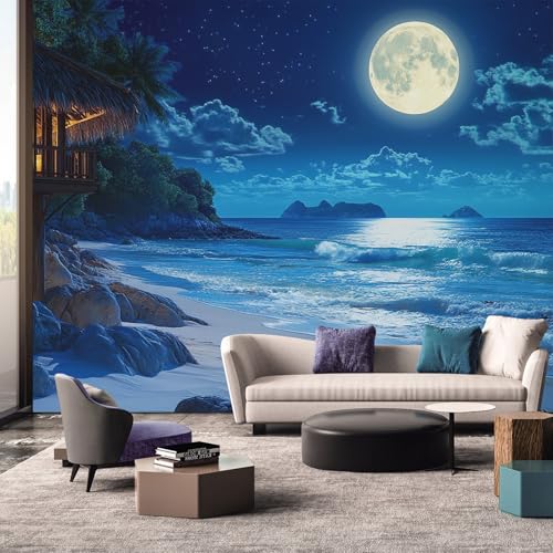 Générique Papier Peint Panoramique Mer, Papier Peint Paysage Lune Océan, Fresque Murale, Decoration Chambre Salon, 310 x 250 cm &WWQ