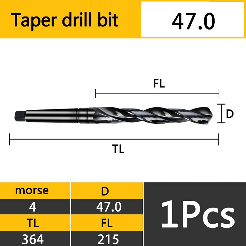 1pcs High Speed ​​Steel Morse Cone Shaft Twist Drill 6-60mm For Iron/Steel/Copper Metal Drilling Hole-47mm.