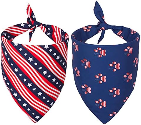 PTDECOR American US Flag Dog Bandana 4th of July Dog Bandanas Reversible Triangle Bibs Scarf for Medium and Large Dogs (Style 1, Large)