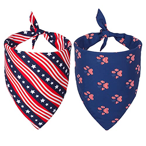 PTDECOR American US Flag Dog Bandana 4th of July Dog Bandanas Reversible Triangle Bibs Scarf for Medium and Large Dogs (Style 1, Large)