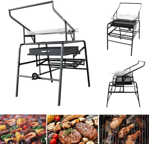 Parrilla de carbón para Exteriores, ahumador portátil de Acero Inoxidable, Rejilla de cocción Plegable y Desmontable de 360° para Picnic, Patio, Fiesta, Camping y Parque.