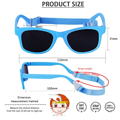 Maxjuli Baby Infant Sunglasses Safe, Soft, With Adjustable Strap 0-24 Months Bpa Free (Black/Black+Blue/Black #TOP6