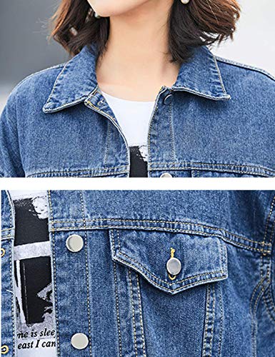 Qibabu Women Mid Long Denim Jacket Trucker Biker Oversized Distressed Jean Jackets (0855-Darkblue-L-Qb) #TOP4