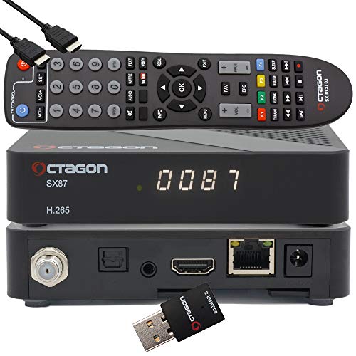 OCTAGON SX87 HD H.265 S2+IP HEVC Set-Ttop Box – Internet Smart TV Récepteur Lecteur de cartes, Mediathek, DLNA, YouTube, radio Web, iOS & Android, USB PVR, 300 Mbits WiFi + EasyMouse HDMI