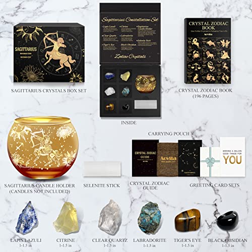 Image of Aovila Sagittarius Birthday Gifts for Women - Sagittarius Candle Holder Crystals Birthstones Gifts Box Set - Zodiac Gifts Astrology Horoscope Gifts Birthday Gifts for Her Mother Sister Best Friends
