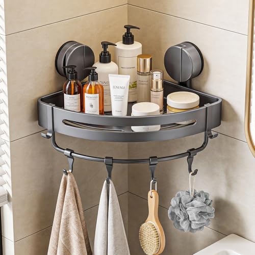 Fentar Estante Ducha de Aluminio, Estantería Ducha Sin Taladro, Estantes Baño Duradera, Estantería Baño Ventosas con Capacidad de Carga de 10 kg, Estante Baños Resistente al Agua con Salida de Agua