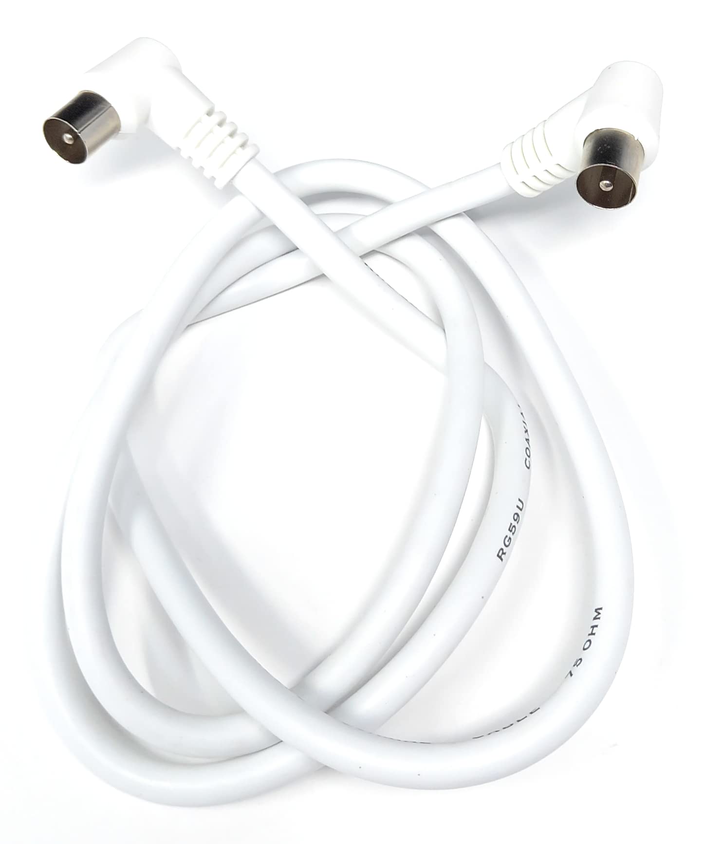 DRUT 1m TV RF Right Angle 90' Male Plug to Male Plug Coaxial TV Freeview Cable Lead 75 Ohm 3.3ft White, 1 meter - Image 4