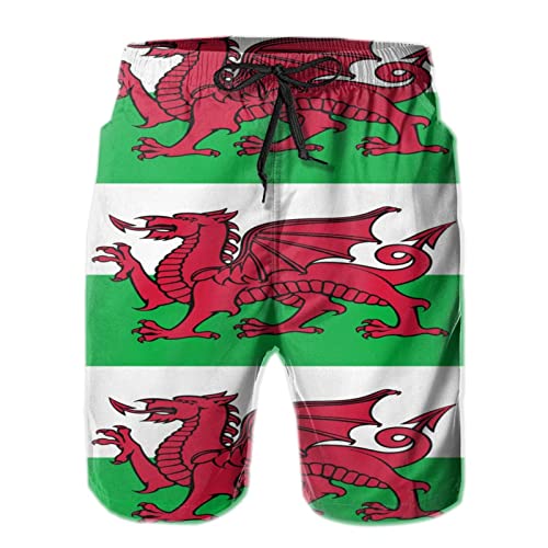 Mens Welsh Dragon Flag Swim Trunks Beach Board Shorts Quick Dry Bathing Suits Holiday Shorts