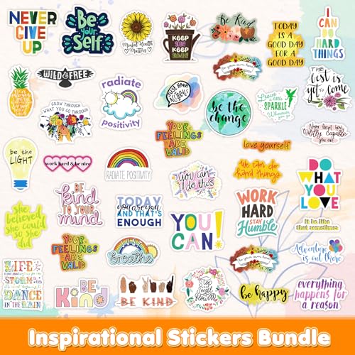 Image of 300PCS Inspirational Stickers for Water Bottles & Laptop, Aesthetic Positive Quote Vinyl Decals, Waterproof Motivational Stickers for Teens Adults, Journals, Scrapbook, Skateboard, Gift