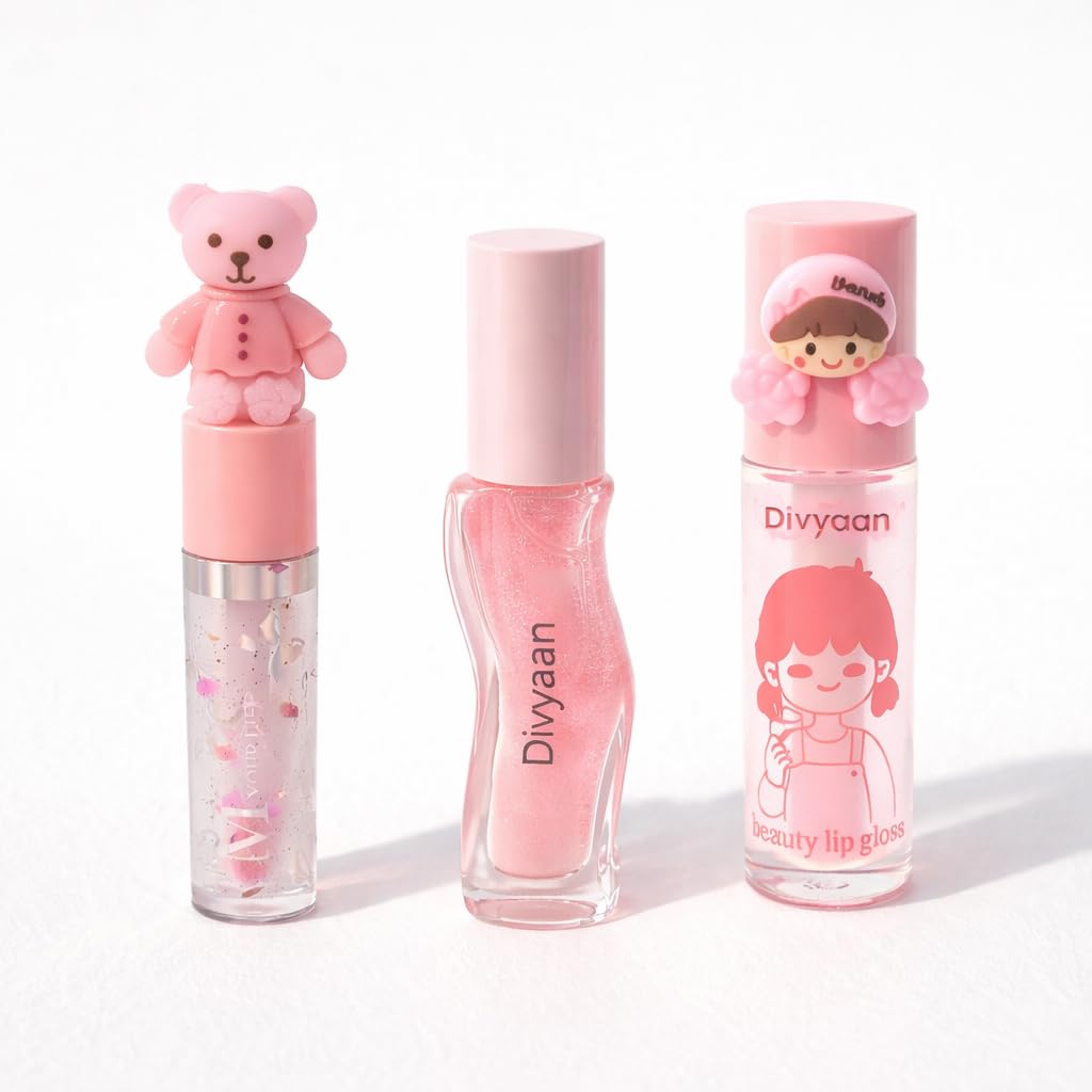 Cute Korean Lip Gloss Pack of 3 – Glossy Pink Transparent Lip Oil | Hydrating Moisturizing High Shine Lip Gloss | Long Lasting Kawaii Mini Gloss Set Gift for Women & Girls-image-33