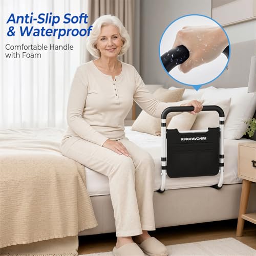 Bed Rails for Elderly Adults Safety - ASTM Approved 2026 Upgrade Adjustable Bed Cane with Non-Slip Ergonomic Handle & Storage Pocket, Bed Railings for Seniors Load 380 LBS, Tool-Free, Model BM03-1 - Image 4