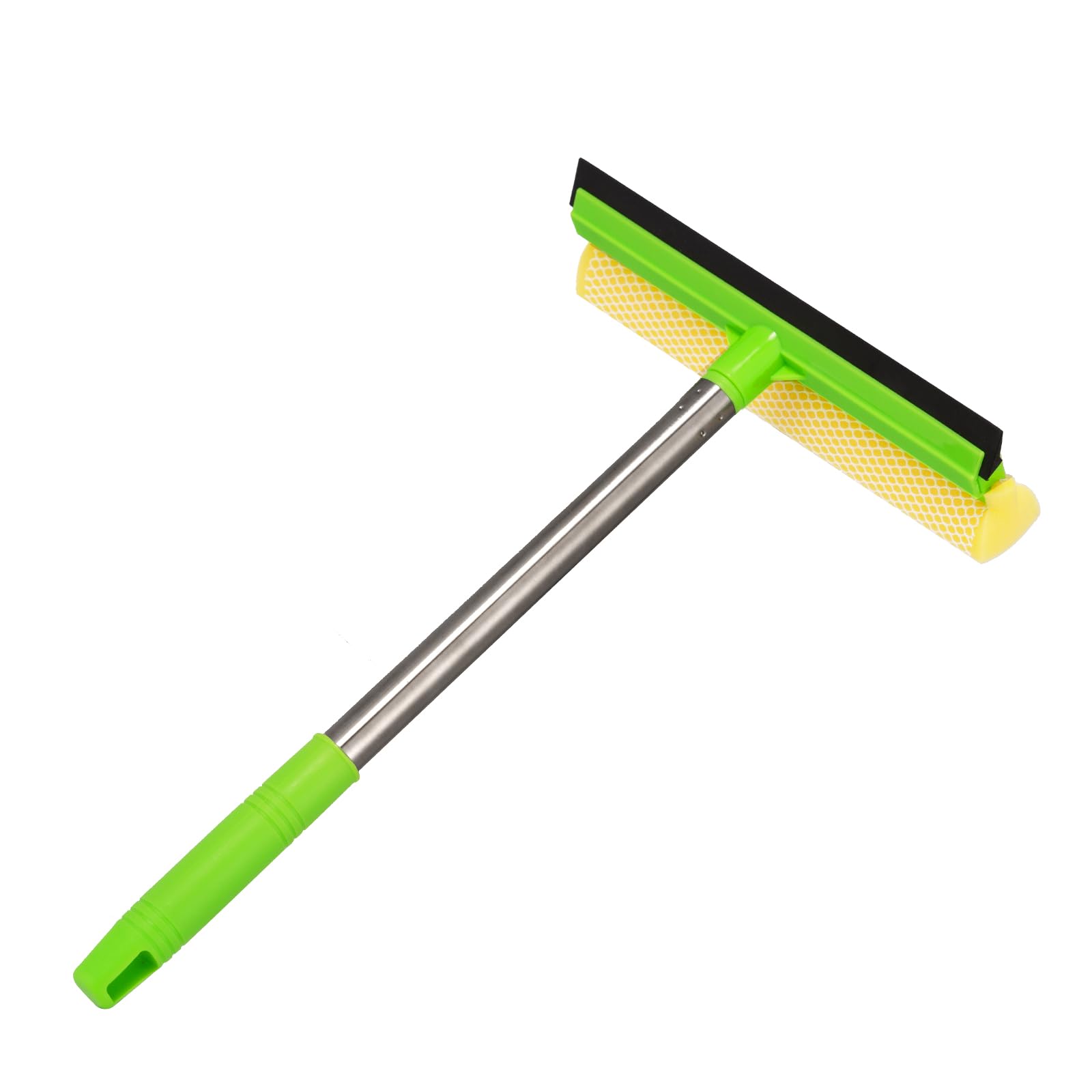 Professional 2 in 1 Window Squeegee with Long Stainless Steel Handle,Sponge Car Window Squeegee for Gas Station, Glass,Shower,Outdoor High Window Cleaning (Green)