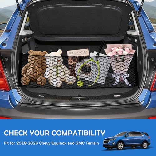 Image of Envelope Style Cargo Net for 2018-2026 Chevy Equinox & GMC Terrain Accessories, Trunk SUV Mesh Cargo Net, Upgraded 5mm Bungee&Double-layer Nylon Storage Tailgate Netting Grocery&Tools Holder Organizer