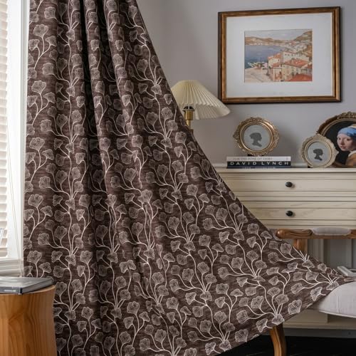 Image of Home Sizzler Ginkgo Leaf Eyelet Polyester Semi-Transparent Long Door Curtains - 9 Feet, Pack of 2, Light Brown