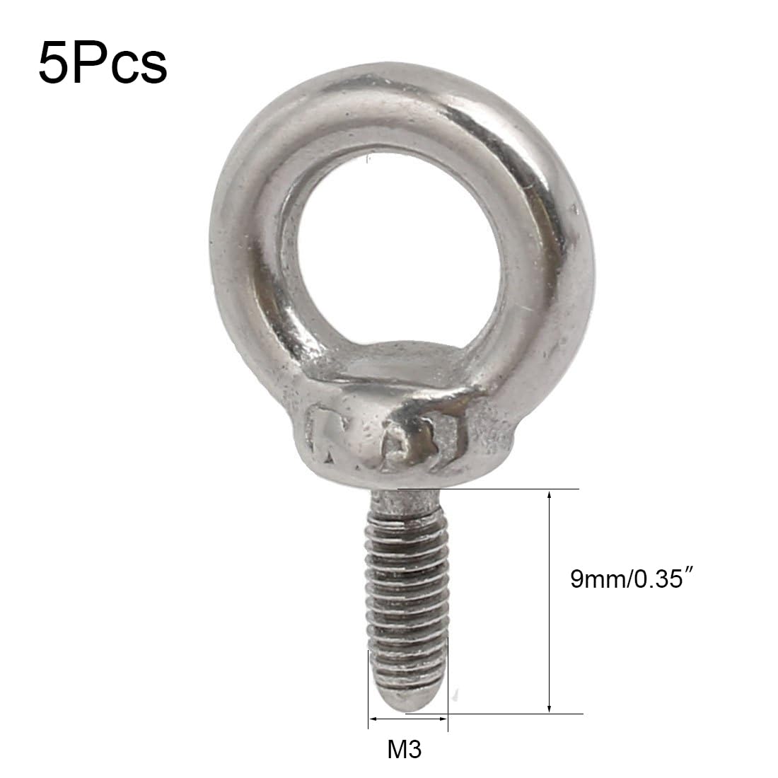 TA-VIGOR 5Pcs M3 x 9mm Lifting Long Eye Bolt, 304 Stainless Steel Wall Expansion Anchor Bolts - Image 2