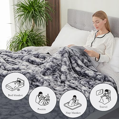 CHOSHOME Sherpa Fleece Throw Blanket- Thick and Warm Blanket for Winter, Soft Fuzzy Plush King Size Comforter for Bed - (90" x 108", Tie Dye Grey)