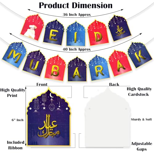Image of Rozi Decoration Eid Mubarak Balloons Decorations Set of 41 Pcs with Blue, White & Red Balloons Decoration for Ramzan, Eid, Un Nabi Celebrations; Paper, Rubber