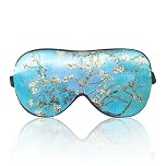 Van Gogh Sleep Eye Mask - Light Blockout Comfort Soft Silk Eye Mask for Women & Men - 1 Pair Ear Plugs - Travel Pouch (Almond Blossom Tree)