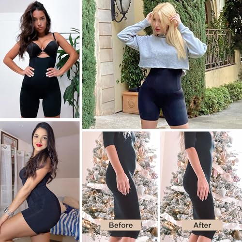Image of SHAPERX Women's Shapewear Bodysuit Smoothing Tummy Control Body Shaper with Adjustable Straps Comfortable Mid-Thigh Shorts