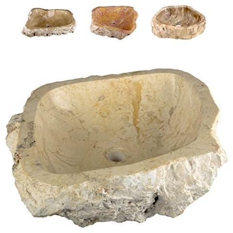 Divero Natur-Stein Waschschale Tortona Aufsatz-Waschbecken Handwaschbecken Marmor innen poliert außen naturbelassen Creme beige weiß Cover