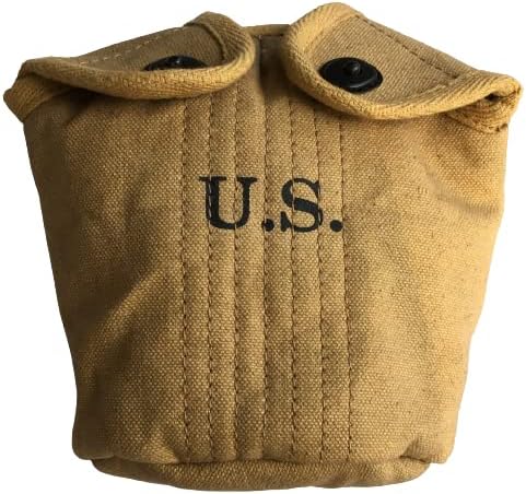 WWII M1936 Webbing Canvas Pistol Belt with Colt Double Magazine Pouch and Canteen Water Bottle Cover Set
