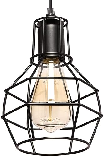Miniatura 5 de Lámpara colgante industrial, jaula de alambre de metal negro, lámpara colgante para isla de cocina, comedor, pasillo, bar, iluminación colgante de