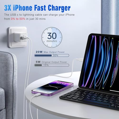 Image of Mizi 25W USB C to Lightning Fast Charging Cable 3.3FT, Power Delivery 480Mbps Data Sync Cable Cord Compatible wth iPhone 14 13 12 11 Pro Max X XS XR 8 7 6s Plus SE - White