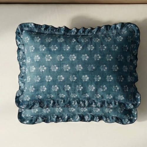 Image of Home Sizzler Floral Frill Border Microfibre King Size Pillow Covers (18 X 27 Inches) - Teal Green, Set of 2